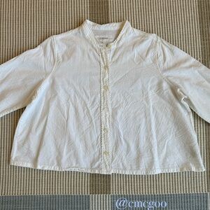 THE GREAT off-white button-up cropped shirt